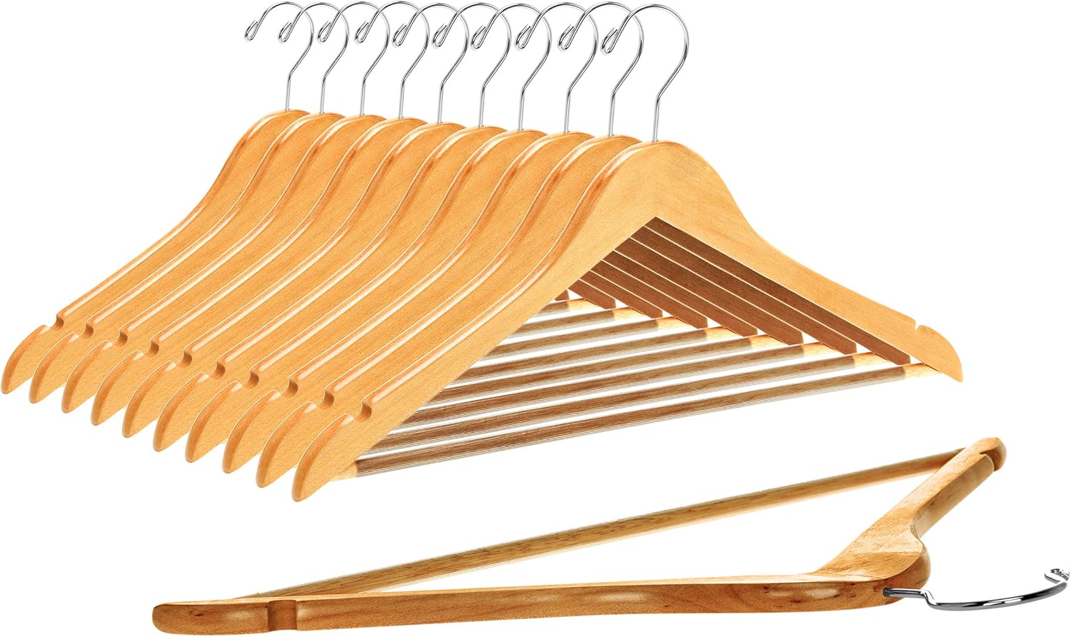 Light Brown Wooden Clothes Hangers Heavy Duty Non-Slip Coat Suit Shirt Dress Hangers for Wardrobe Organization