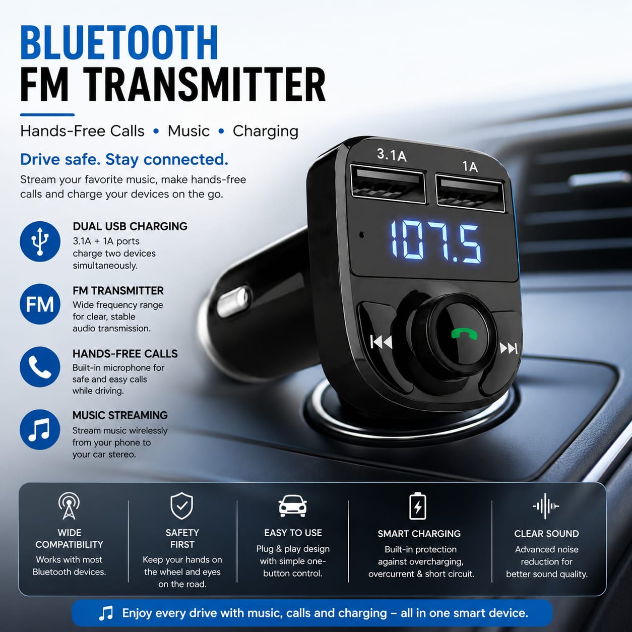 X8 Bluetooth FM Transmitter Wireless Car MP3 Player Dual USB Fast Charger Handsfree Car Modulator