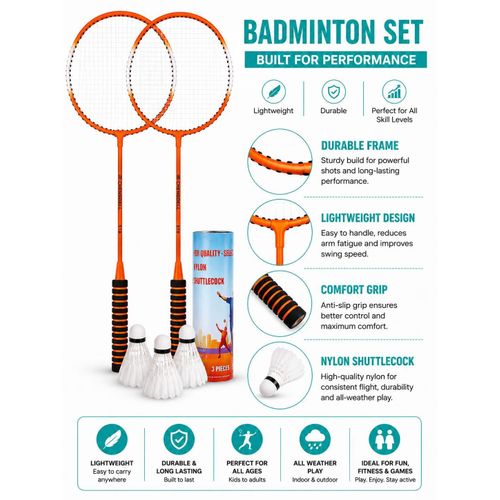 Badminton Set with 2 Rackets 3 Shuttlecocks Carry Bag Outdoor Sports Training Game for Kids and Adults