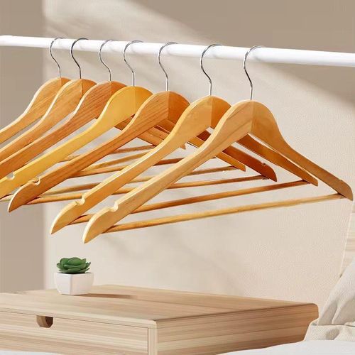 Light Brown Wooden Clothes Hangers Heavy Duty Non-Slip Coat Suit Shirt Dress Hangers for Wardrobe Organization