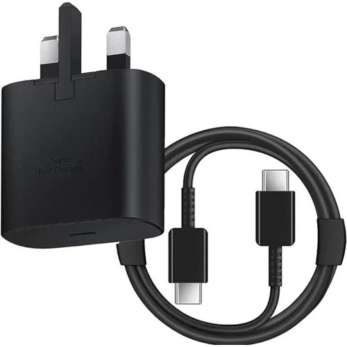 Samsung Fast Charger, Samsung USB C Charger Plug and Cable 1M USBC to Type C Charging Lead for Galaxy S25/S24/S23/S22/S21/S20/A17/A16/A15/A23/A25/A26/A32/A33/A34/A35/ - Black