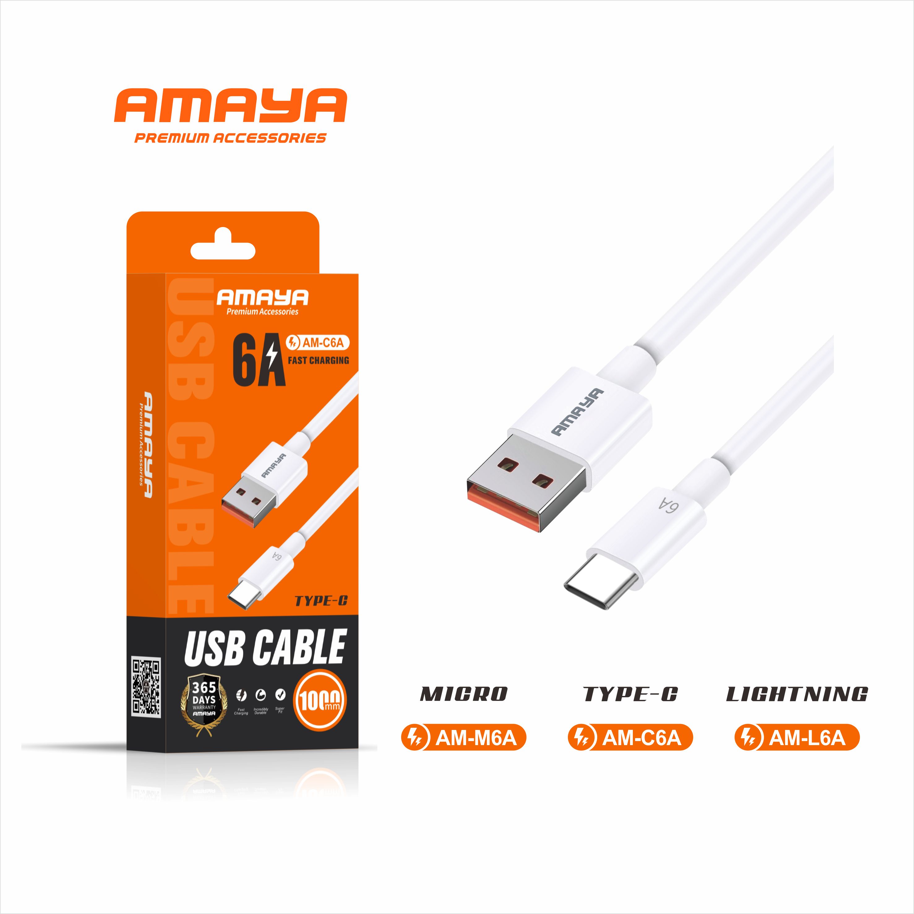Amaya AM-C6A Data Cable Fast Charging Type C USB Cable.