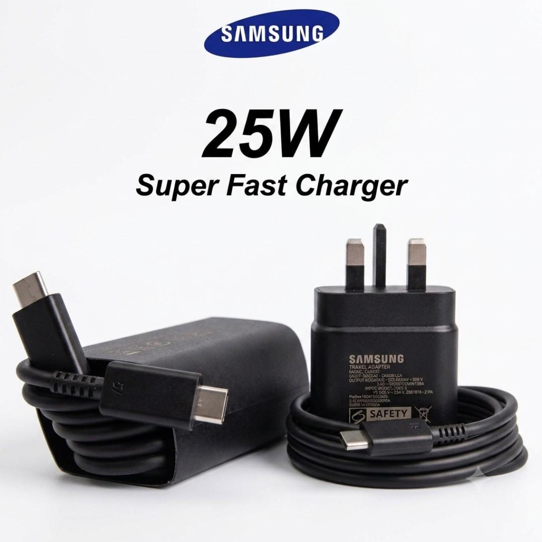 Samsung 25W Super Fast Charger 25 W Adapter With Type C To C Output For Galaxy A05, A05s, A14, A15, A23, A24, A25, A33, A34, A35, A53, A54, A55, A73, A74, A75  And All Type C Device Type C Charger