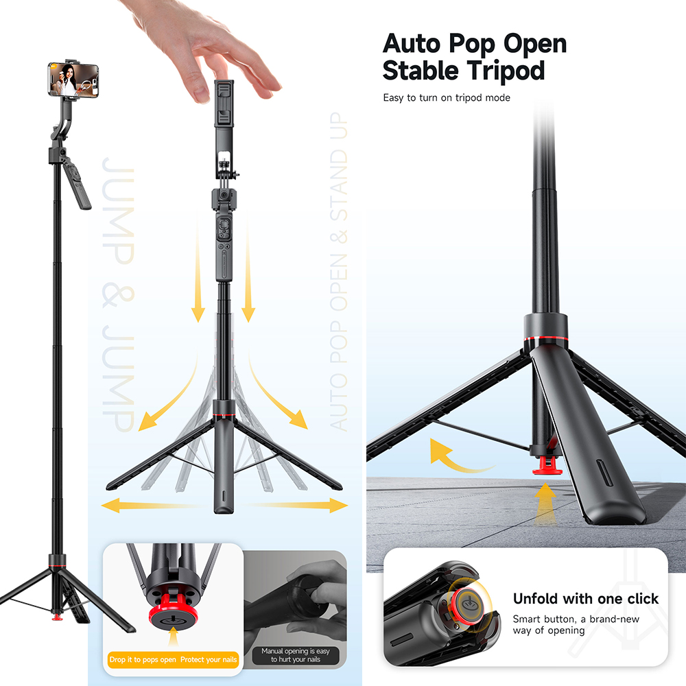 C17 AI Face Tracking Gesture Control Camera Tripod 360° Adjustable Detachable Quadrupod Selfie Stick for TikTok Streaming