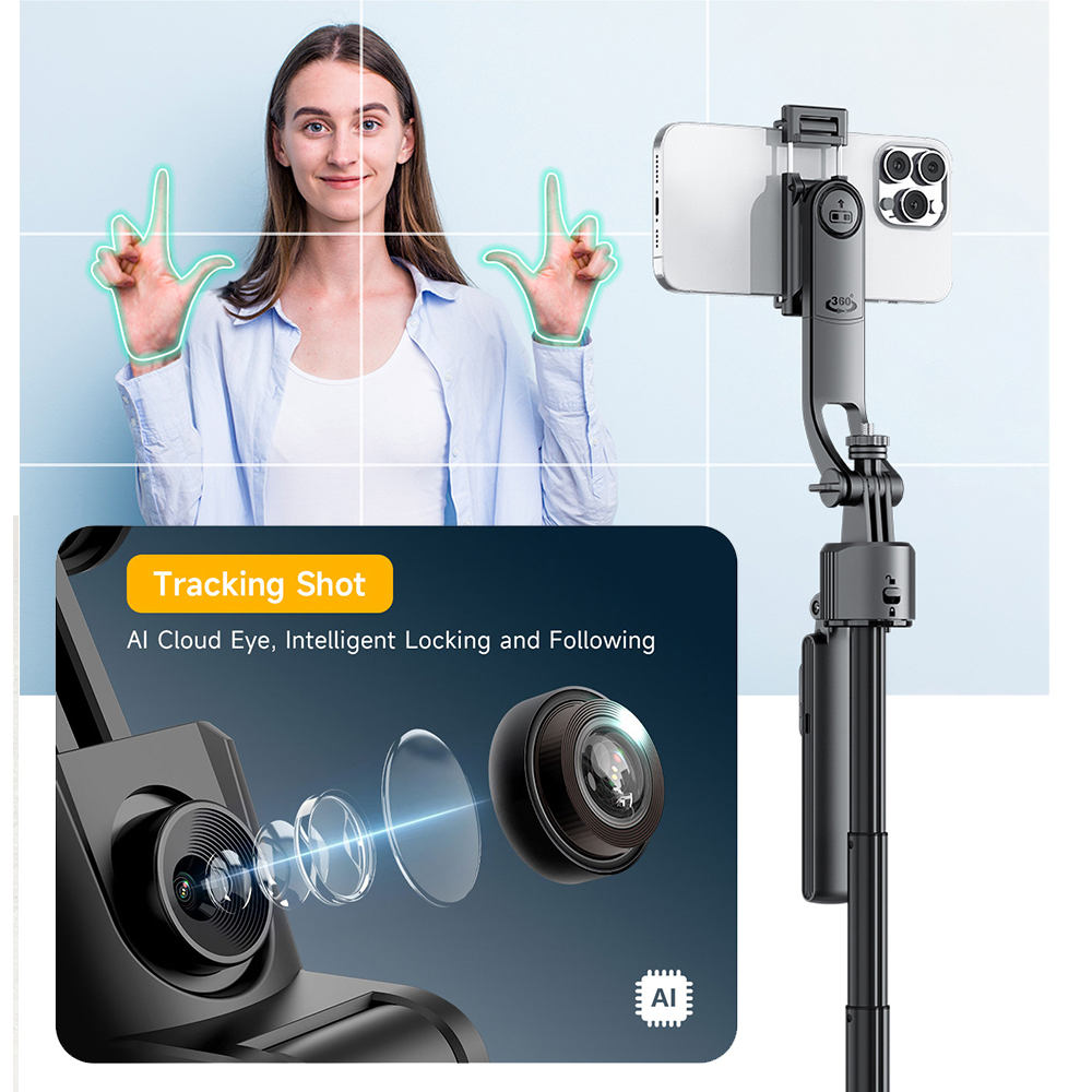C17 AI Face Tracking Gesture Control Camera Tripod 360° Adjustable Detachable Quadrupod Selfie Stick for TikTok Streaming
