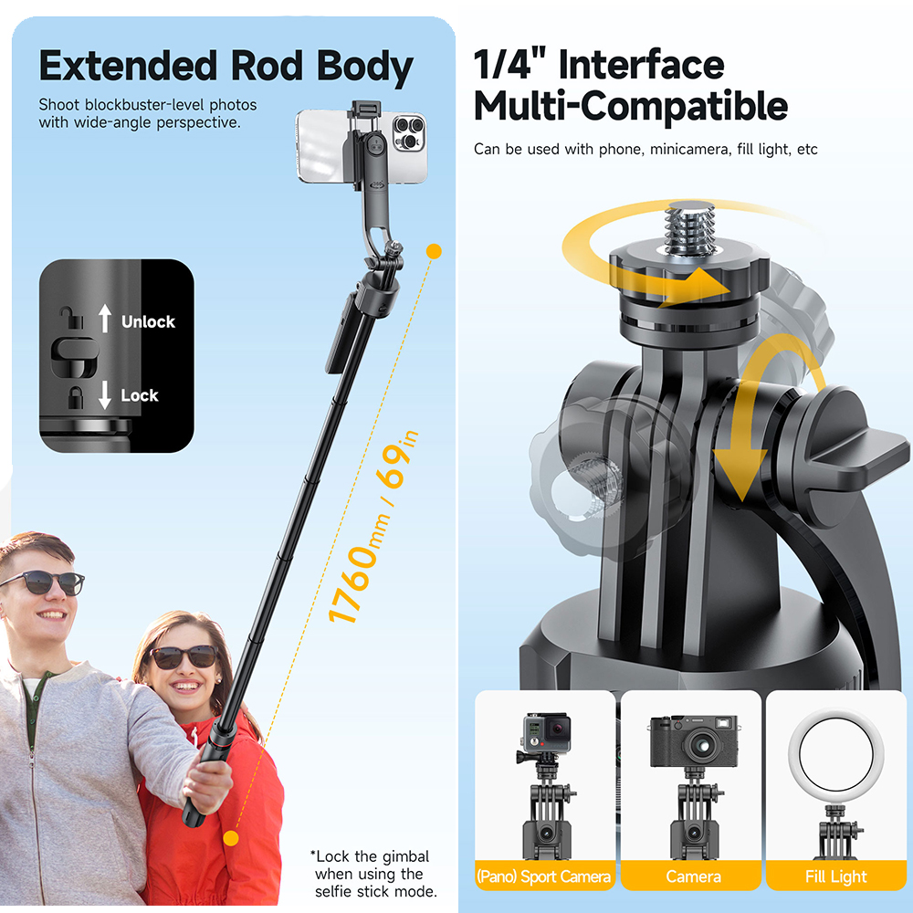 C17 AI Face Tracking Gesture Control Camera Tripod 360° Adjustable Detachable Quadrupod Selfie Stick for TikTok Streaming