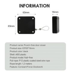135cm Steel rope Automatic door closer available in black or white