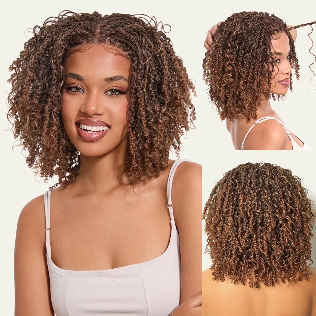 4 by 4 closure Braided Wig Lightweight Short Passion Twist Wig with Baby Hair for Black Women (Natural Black)
as the picture