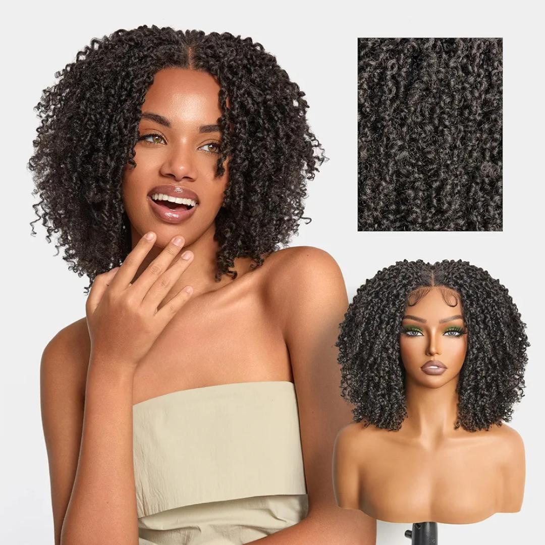 4 by 4 closure Braided Wig Lightweight Short Passion Twist Wig with Baby Hair for Black Women (Natural Black)
as the picture