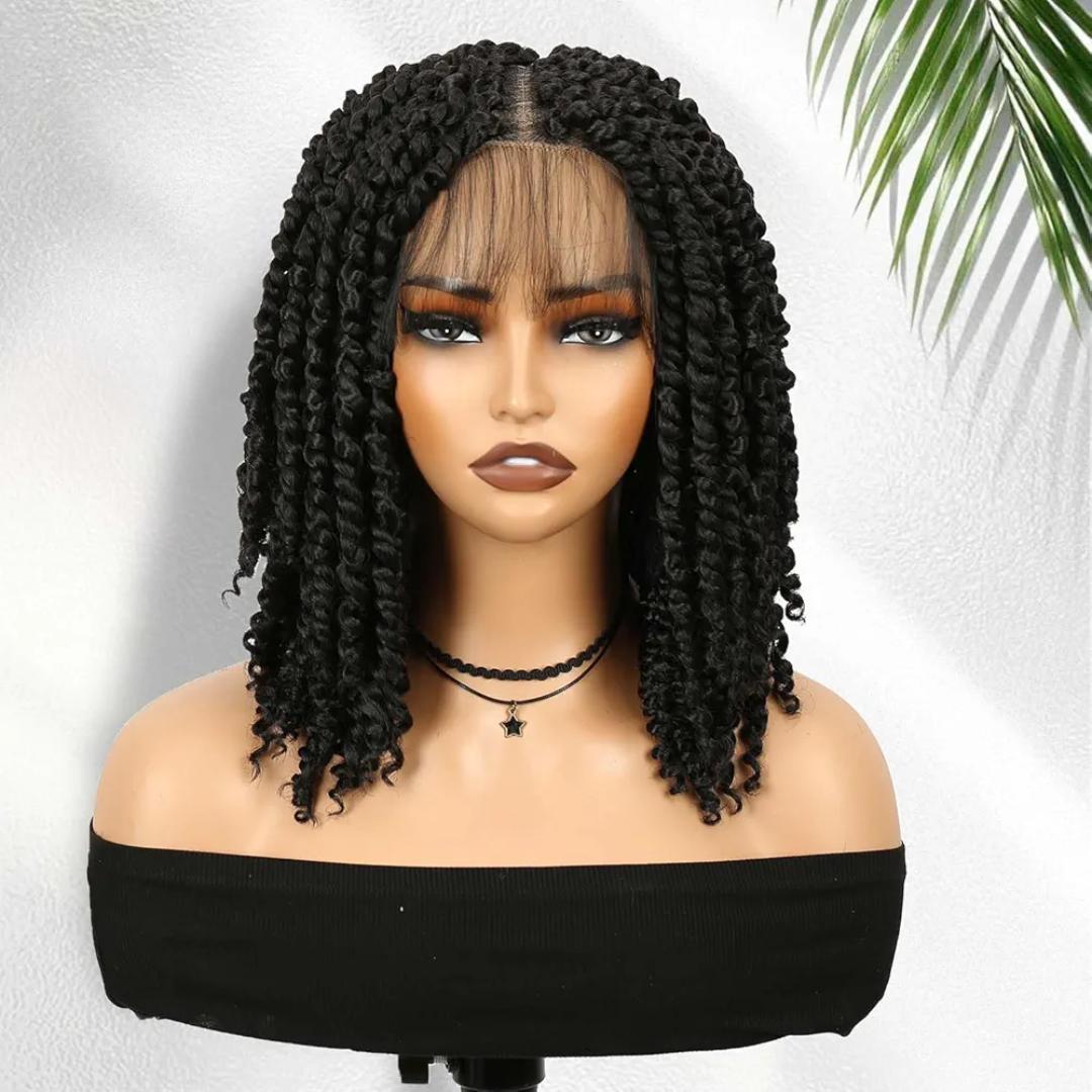4 by 4 closure Braided Wig Lightweight Short Passion Twist Wig with Baby Hair for Black Women (Natural Black)
as the picture
