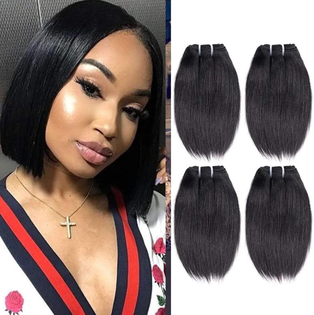 8 Inch Short Human Hair yaki straight Bundles Natural Color 1 Bundles 12A Brazilian Virgin Hair 100% yaki Straight Human