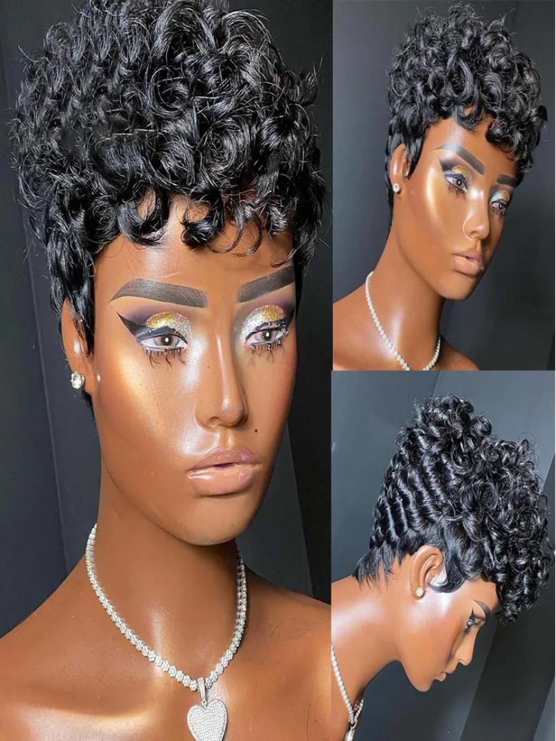 Short Curly Wigs for Black Women Pixie Cut Wig Black Short Pixie Wigs for Black Women Pixie Cut Curly Wig with Bangs Black Pixie Wigs for Women