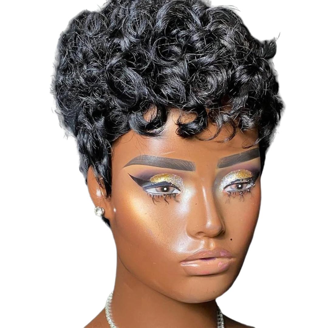 Short Curly Wigs for Black Women Pixie Cut Wig Black Short Pixie Wigs for Black Women Pixie Cut Curly Wig with Bangs Black Pixie Wigs for Women