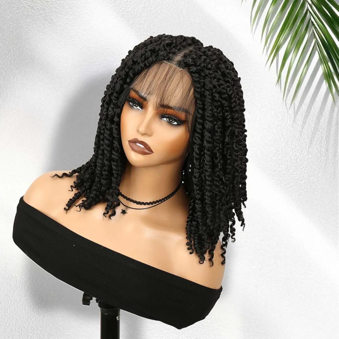 4 by 4 closure Braided Wig Lightweight Short Passion Twist Wig with Baby Hair for Black Women (Natural Black)
as the picture
