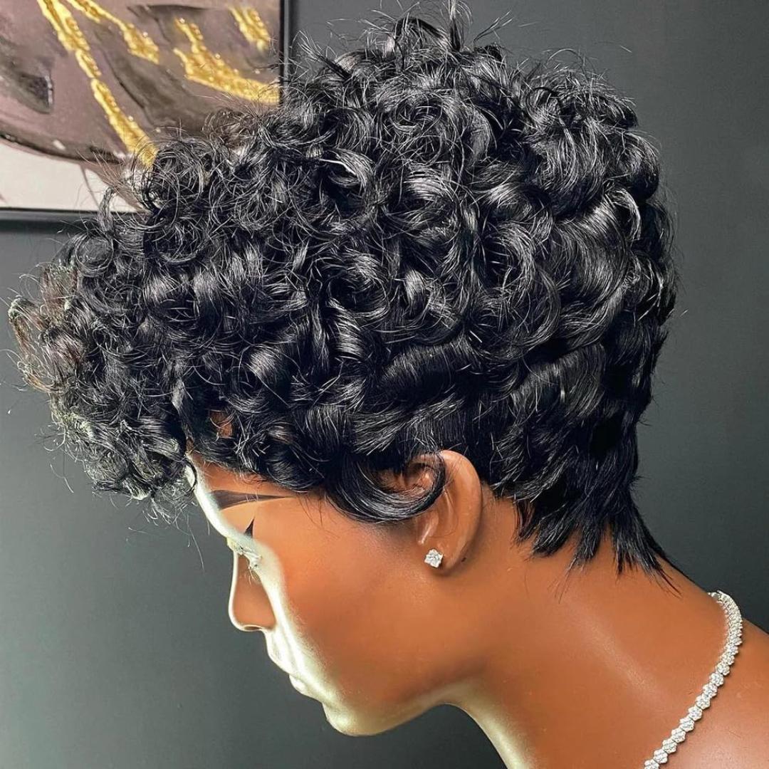 Short Curly Wigs for Black Women Pixie Cut Wig Black Short Pixie Wigs for Black Women Pixie Cut Curly Wig with Bangs Black Pixie Wigs for Women
