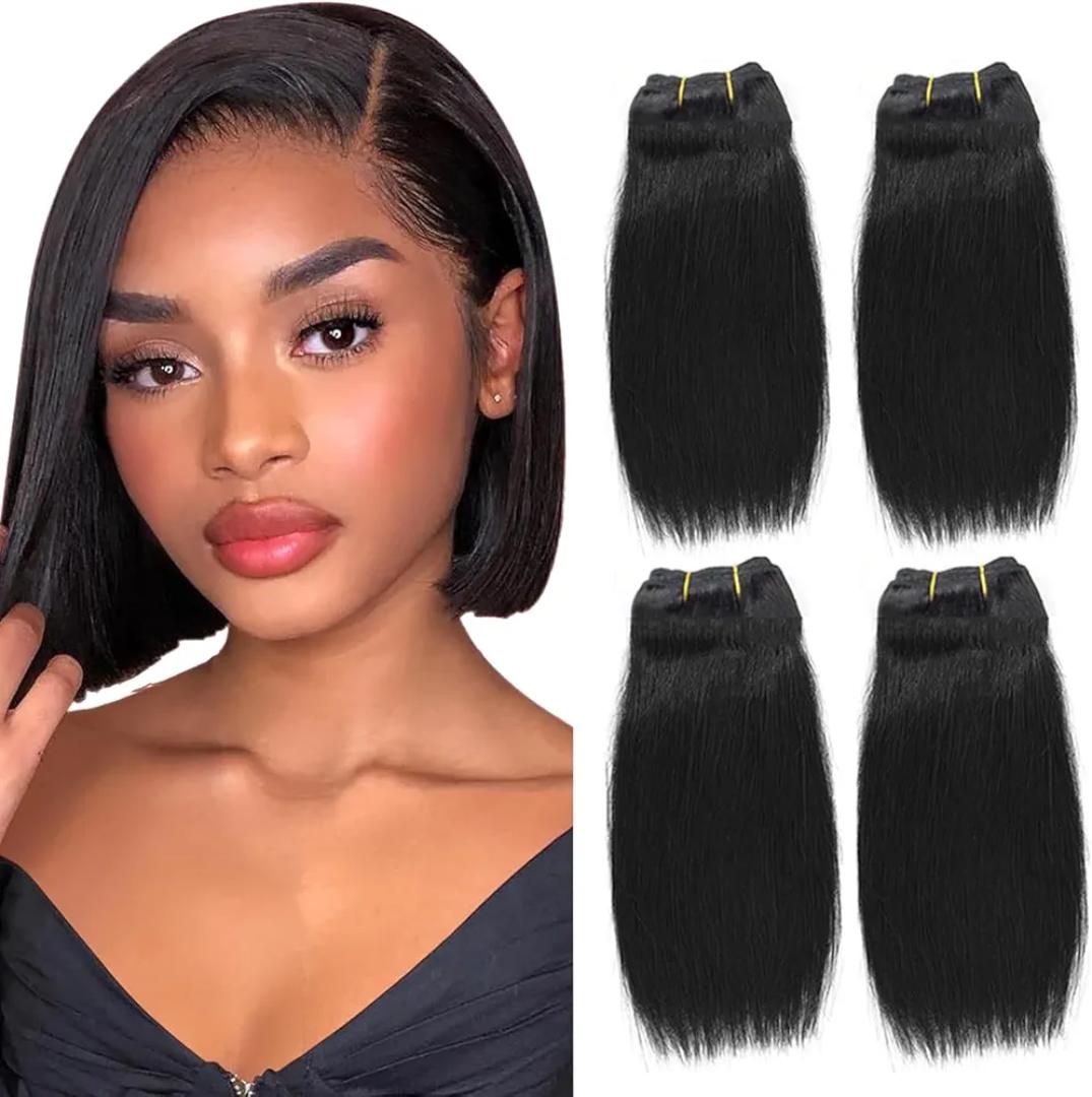 8 Inch Short Human Hair yaki straight Bundles Natural Color 1 Bundles 12A Brazilian Virgin Hair 100% yaki Straight Human