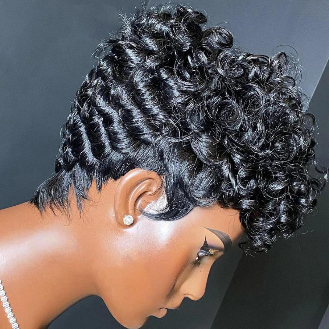 Short Curly Wigs for Black Women Pixie Cut Wig Black Short Pixie Wigs for Black Women Pixie Cut Curly Wig with Bangs Black Pixie Wigs for Women