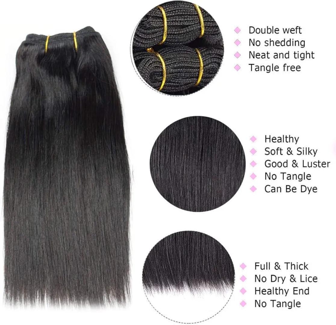 8 Inch Short Human Hair yaki straight Bundles Natural Color 1 Bundles 12A Brazilian Virgin Hair 100% yaki Straight Human