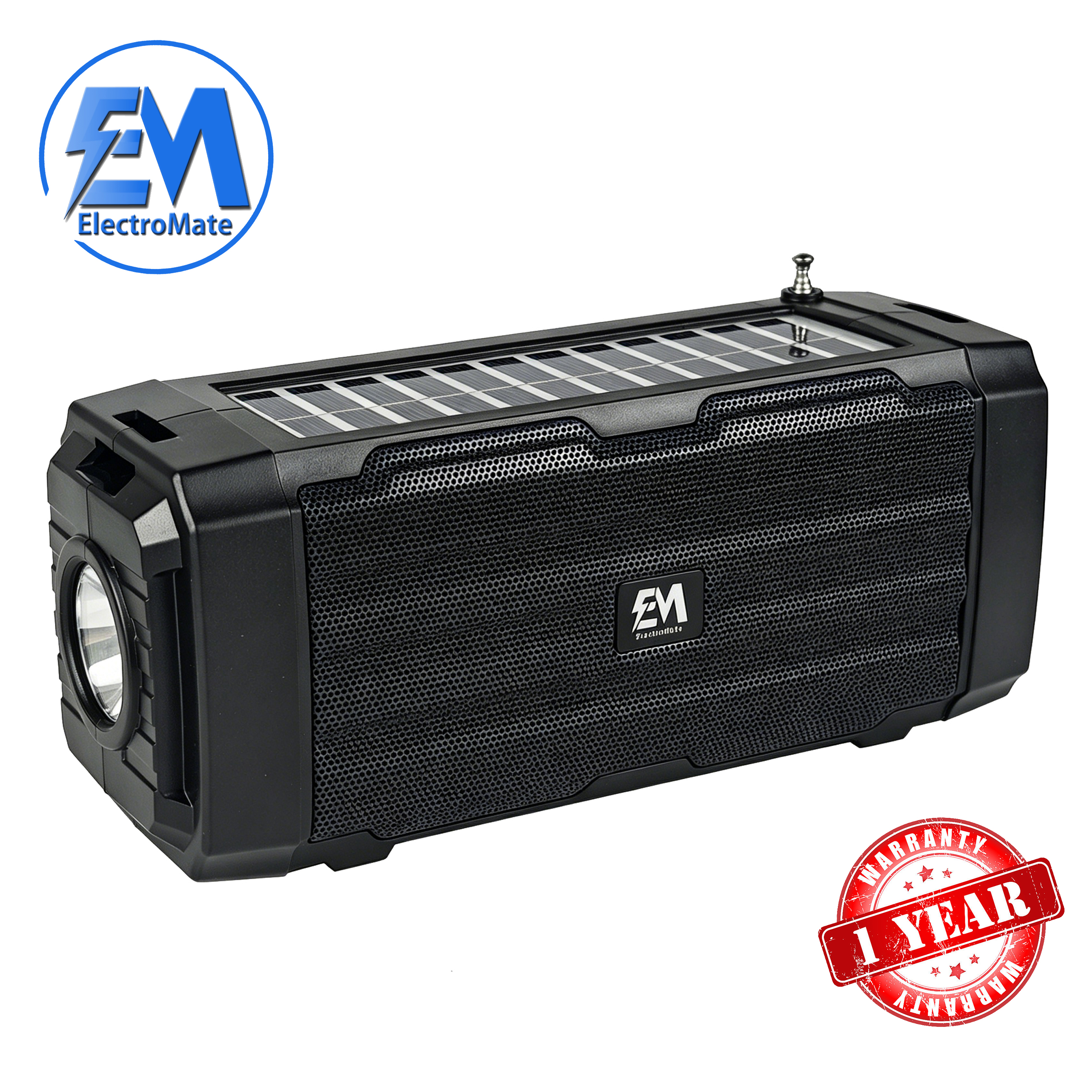 Solar Powered Bluetooth Speaker Portable Subwoofer Wireless Speaker With 100M Remote Flashlight Radio Retractable Antenna Physical Button Detachable Strap Support TF Card USB AUX Play TWS Surroun SS02