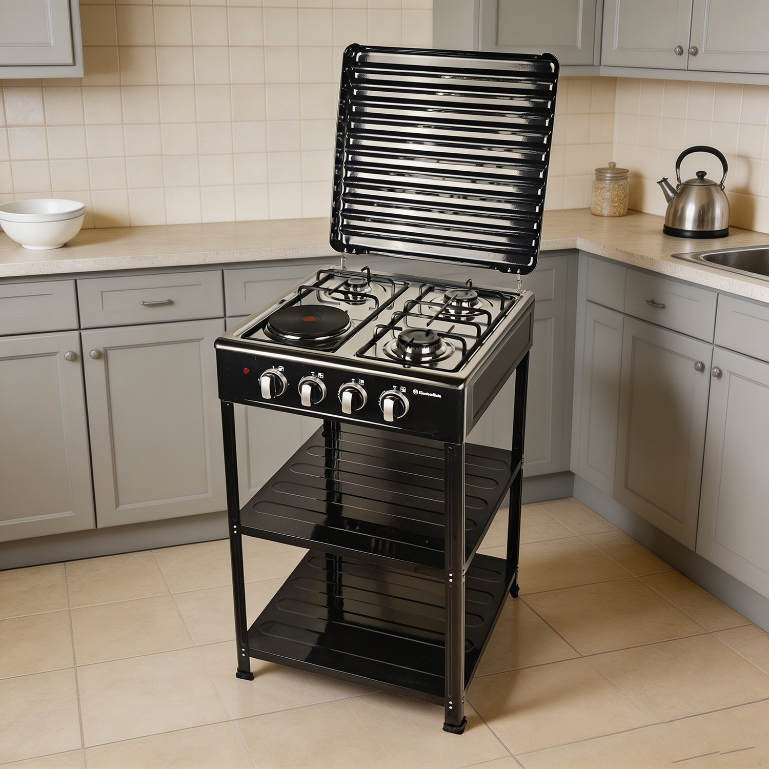 3 Gas + 1 Electric 4 Burners Free Standing Gas Cooker manual-ignition Cooking Range 55X50CM SGS04