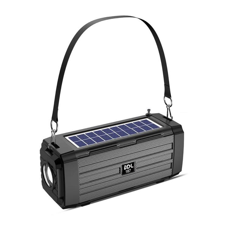 Solar Powered Bluetooth Speaker Portable Subwoofer Wireless Speaker With 100M Remote Flashlight Radio Retractable Antenna Physical Button Detachable Strap Support TF Card USB AUX Play TWS Surroun SS02
