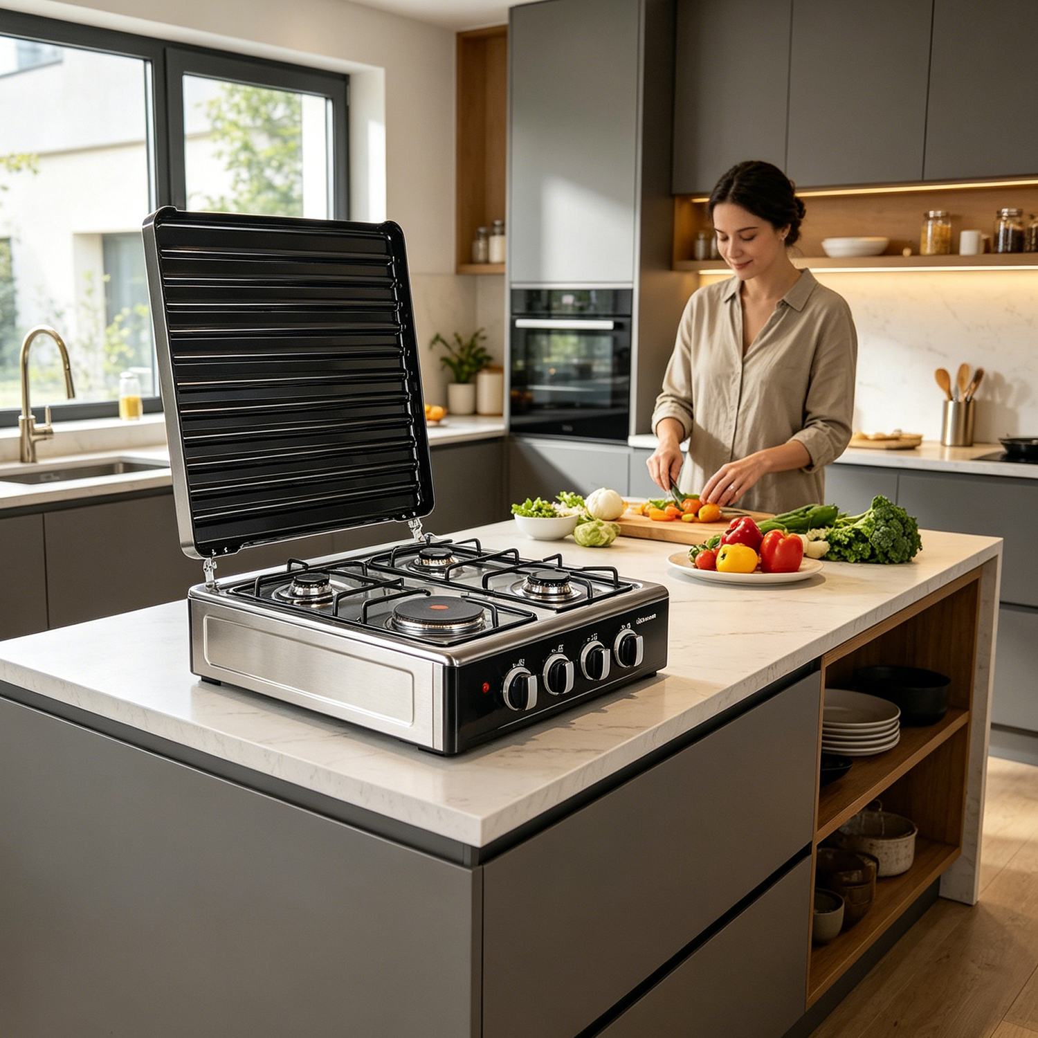 3 Gas + 1 Electric 4 Burners Countertop Gas Cooker manual-ignition Cooking Range 55X50CM SGS03