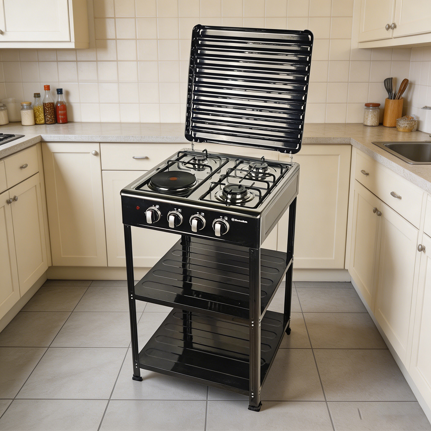 3 Gas + 1 Electric 4 Burners Free Standing Gas Cooker manual-ignition Cooking Range 55X50CM SGS04