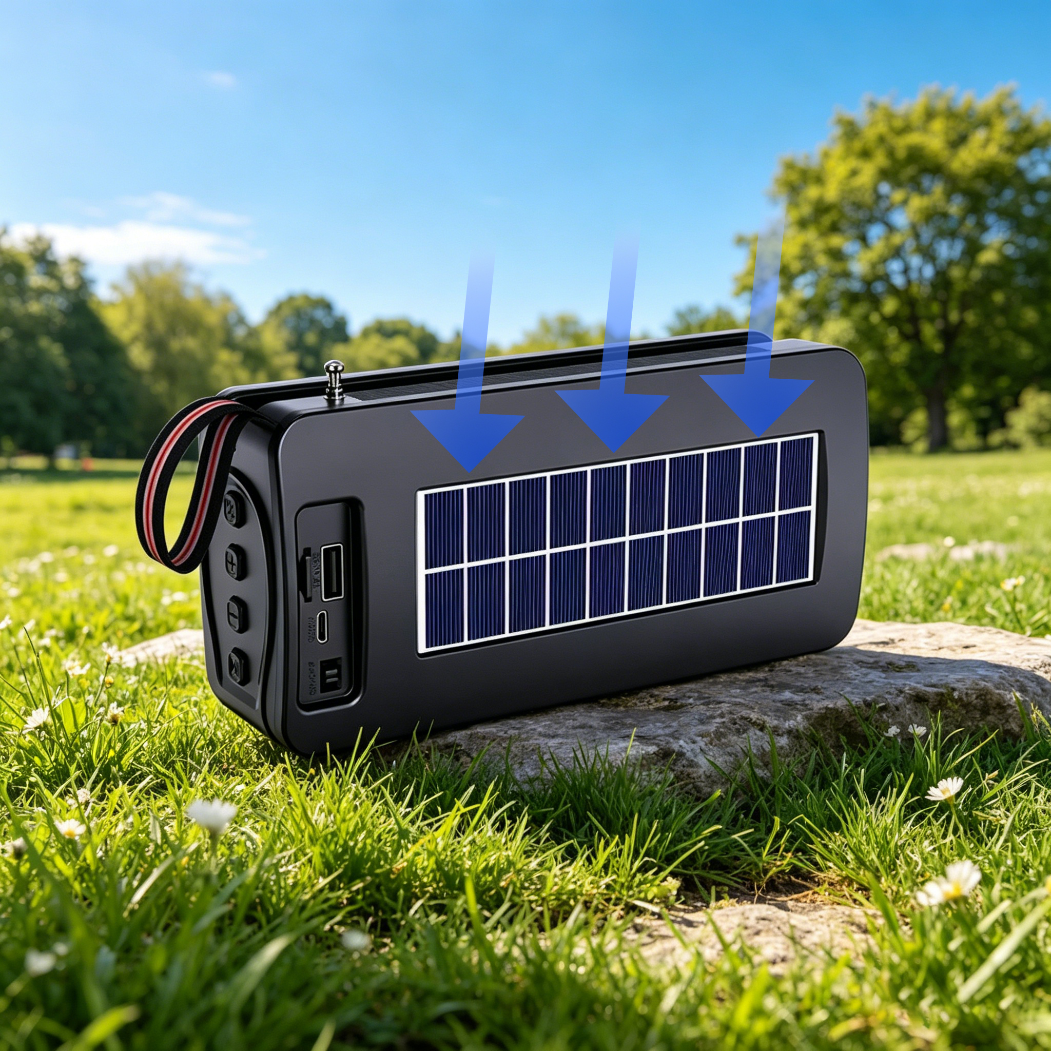 Solar Powered Bluetooth Speaker Portable Subwoofer Wireless Speaker With 100M Remote Flashlight Radio Retractable Antenna Physical Button Detachable Strap Support TF Card USB AUX Play TWS Surroun SS01