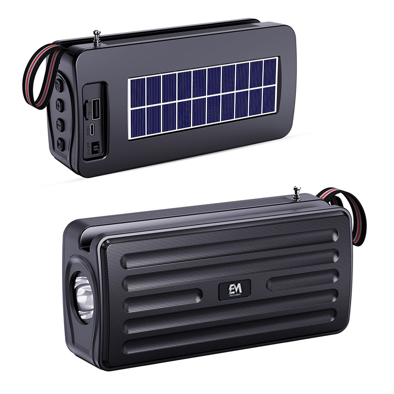Solar Powered Bluetooth Speaker Portable Subwoofer Wireless Speaker With 100M Remote Flashlight Radio Retractable Antenna Physical Button Detachable Strap Support TF Card USB AUX Play TWS Surroun SS01