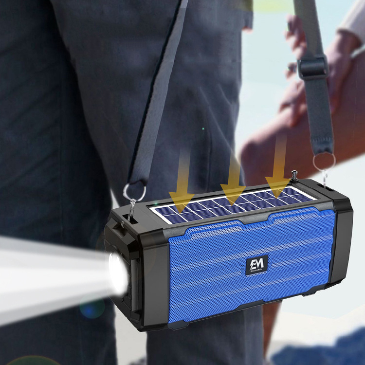 Solar Powered Bluetooth Speaker Portable Subwoofer Wireless Speaker With 100M Remote Flashlight Radio Retractable Antenna Physical Button Detachable Strap Support TF Card USB AUX Play TWS Surroun SS02