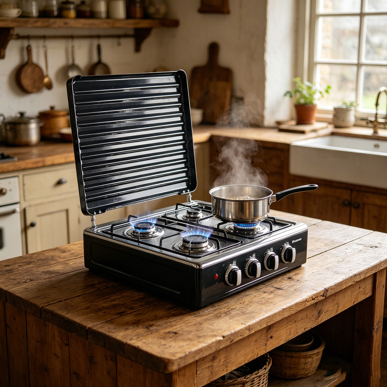 3 Gas + 1 Electric 4 Burners Countertop Gas Cooker manual-ignition Cooking Range 55X50CM SGS03