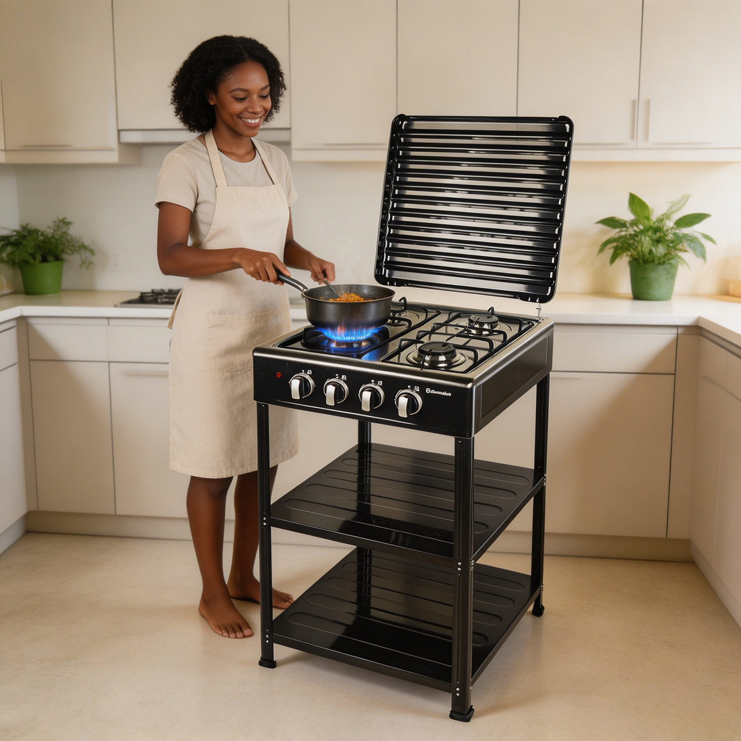 3 Gas + 1 Electric 4 Burners Free Standing Gas Cooker manual-ignition Cooking Range 55X50CM SGS04