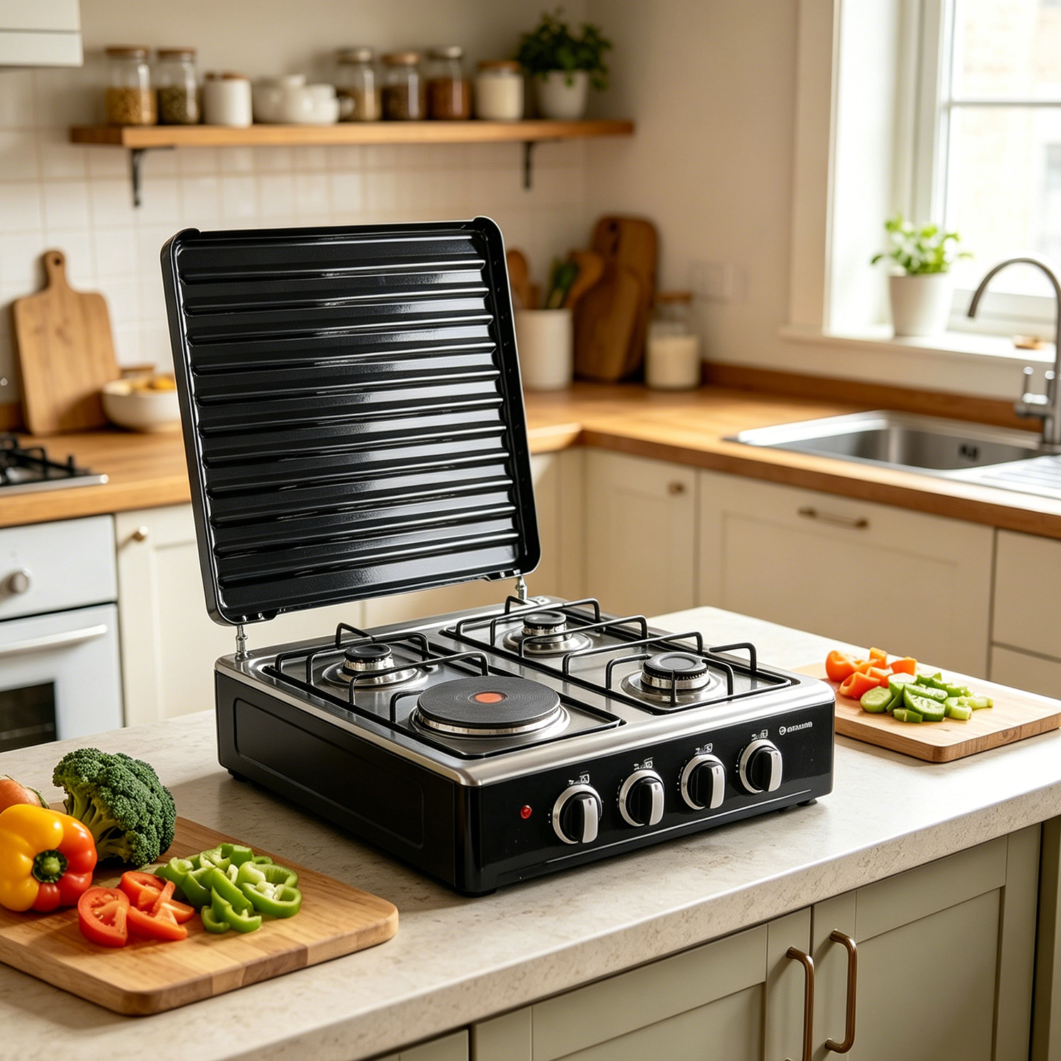 3 Gas + 1 Electric 4 Burners Countertop Gas Cooker manual-ignition Cooking Range 55X50CM SGS03