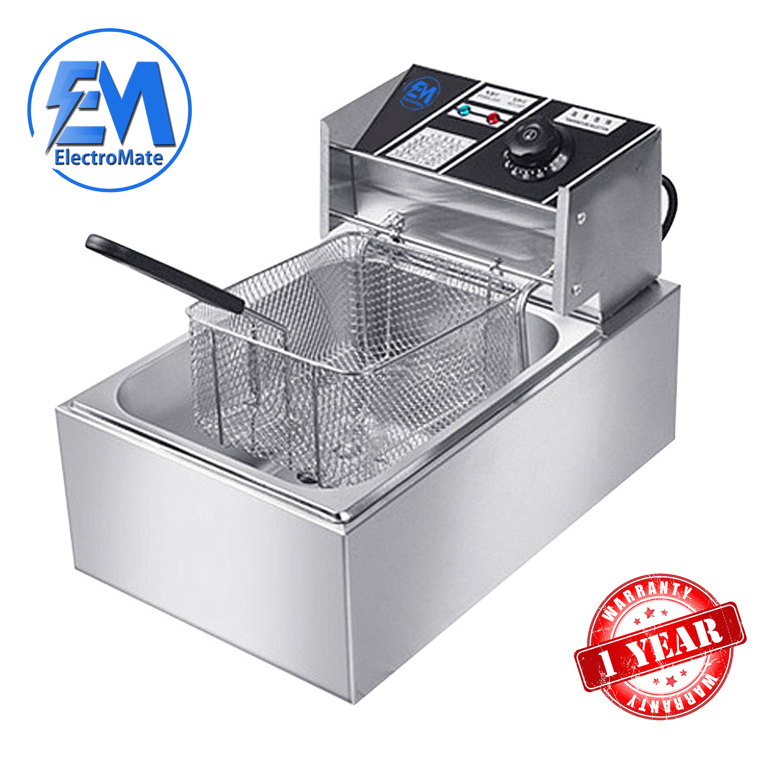 EM 6L Single Commercial Electric Deep Fryer Stainless Steel Cookware Silver ElectroMate EF01