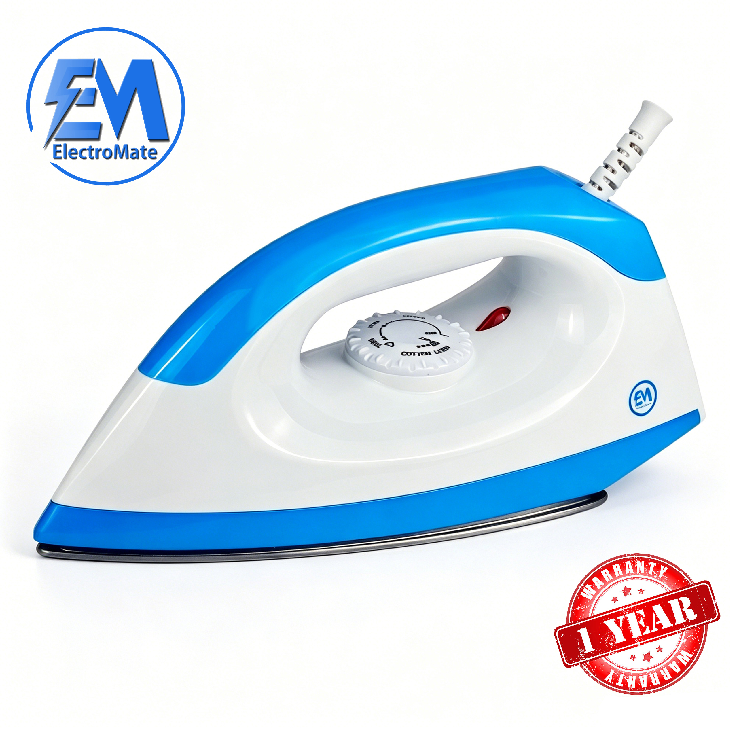 EM Dry Iron Box 1000W with 5-Gear Temperature Control – Lightweight, Non-Stick Soleplate for Fast & Efficient Ironing  ElectroMate