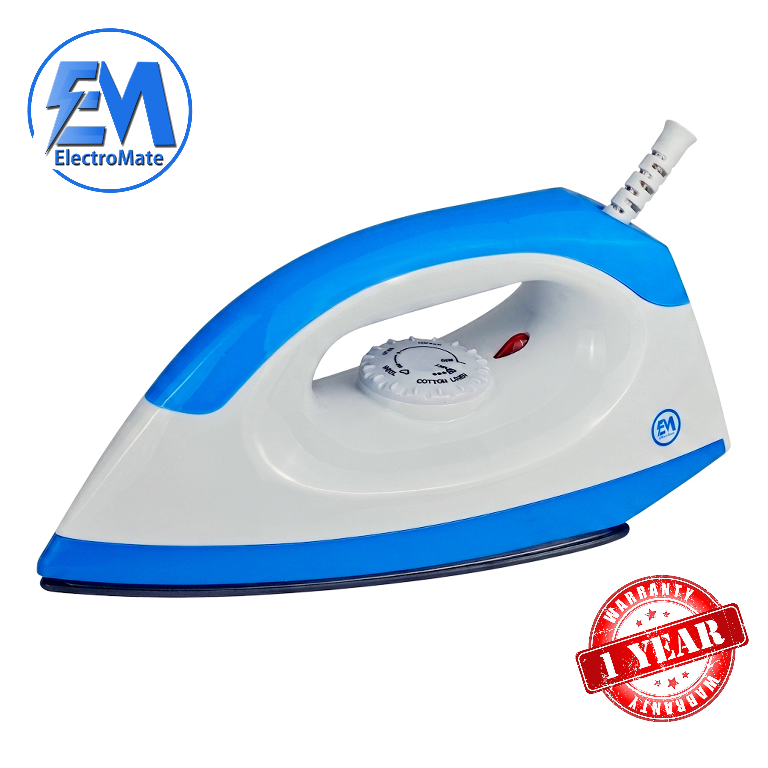 EM Dry Iron Box 1000W with 5-Gear Temperature Control – Lightweight, Non-Stick Soleplate for Fast & Efficient Ironing  ElectroMate