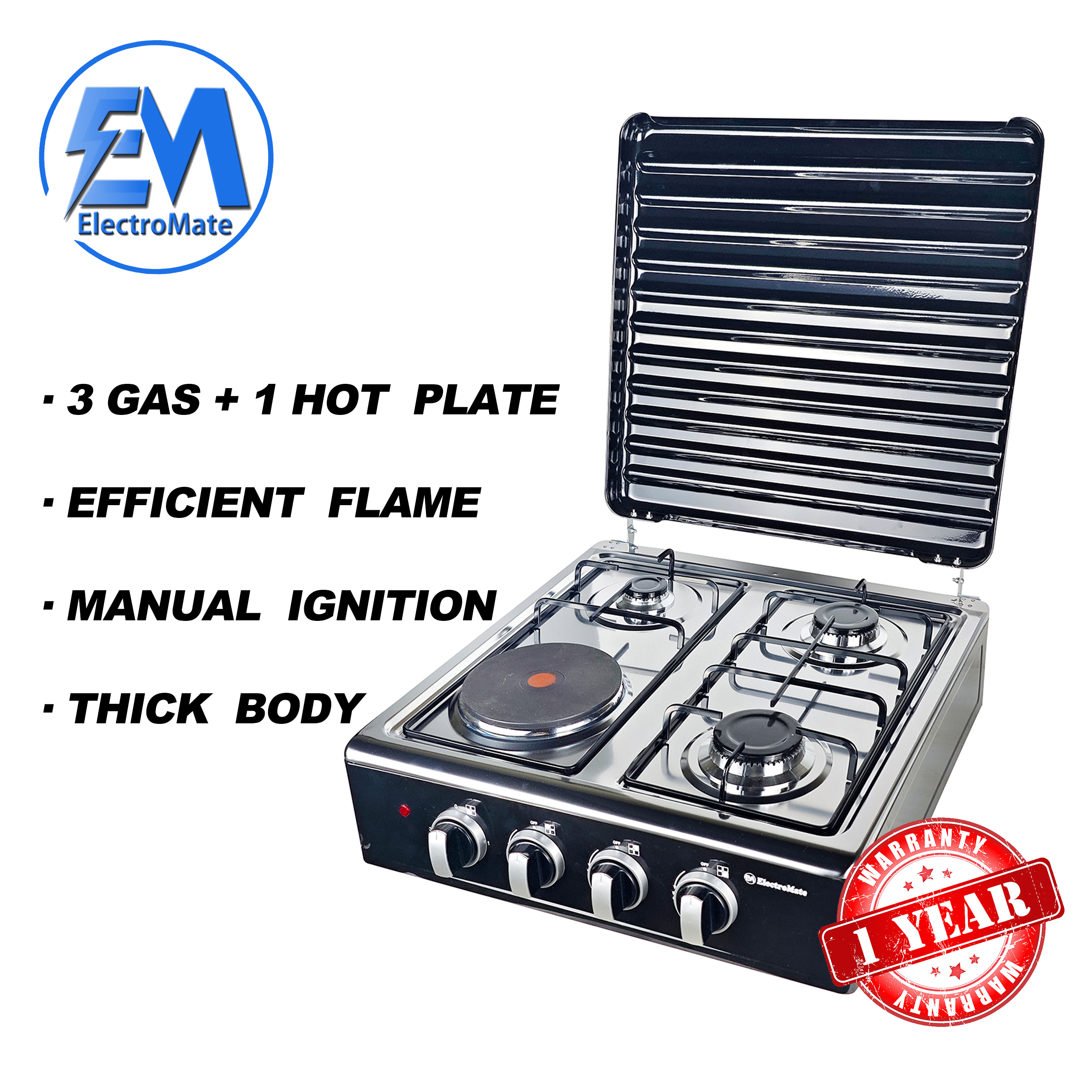 3 Gas + 1 Electric 4 Burners Countertop Gas Cooker manual-ignition Cooking Range 55X50CM SGS03