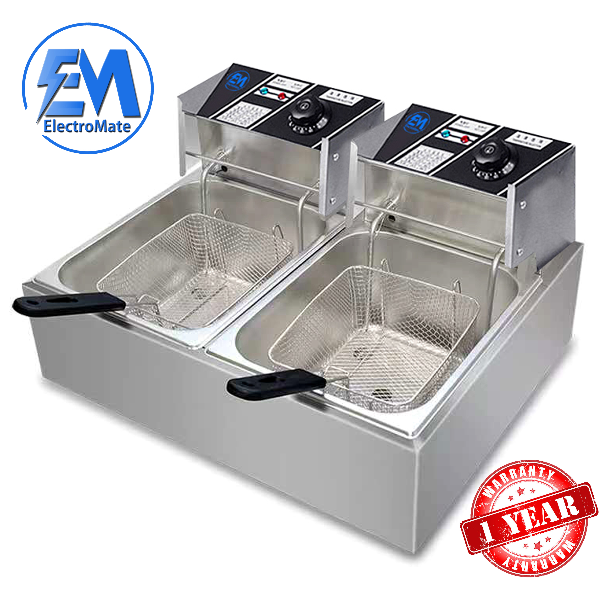EM double deep frier 6 +6 lrs _12ltrs DOUBLE TANK Energy Efficient Double Electric Chips /Chicken /MANDAZIS Deep Fryer Machine Automatically stop heating reached double Electric Deep Fryer  EF02