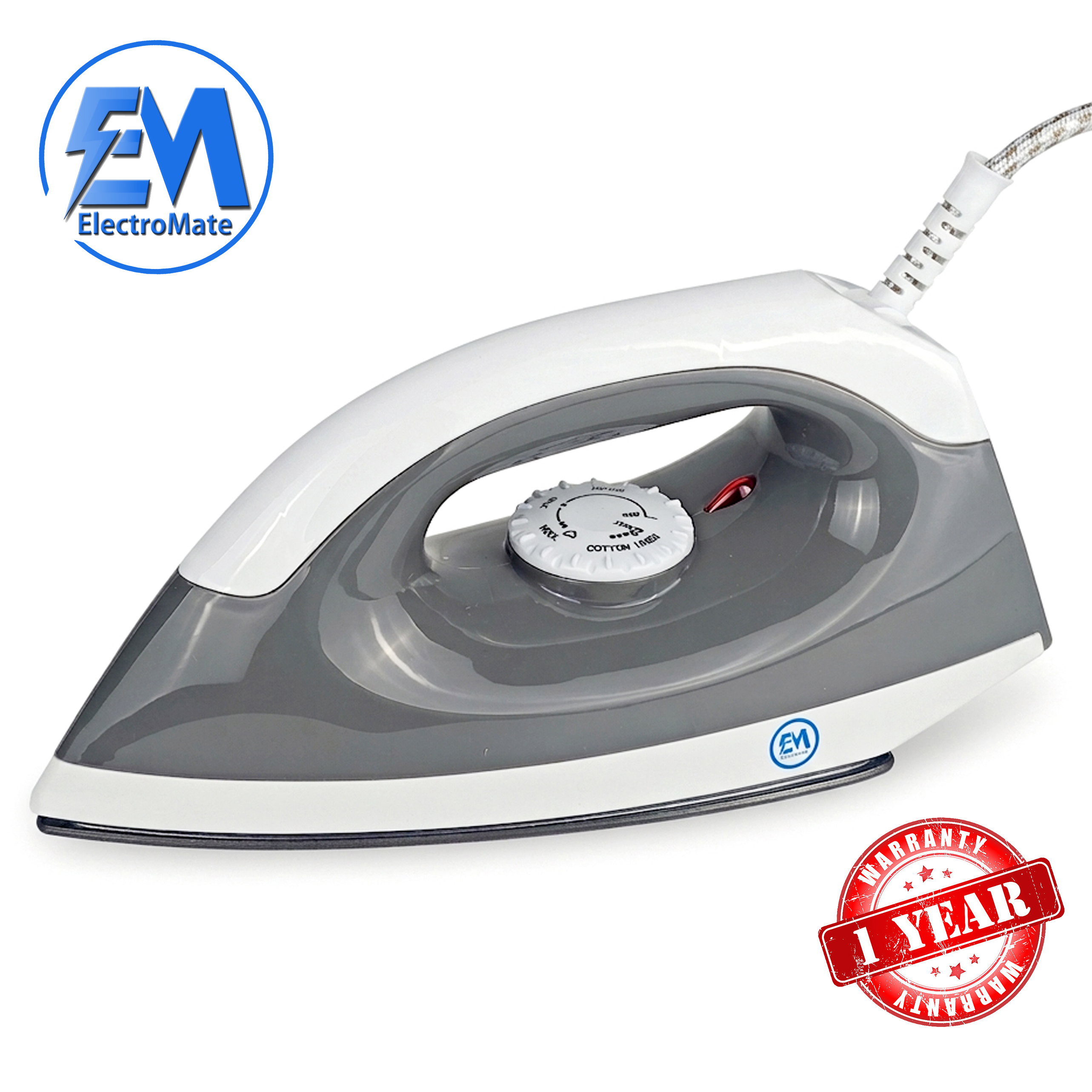 EM Dry Iron Box 1000W with 5-Gear Temperature Control – Lightweight, Non-Stick Soleplate for Fast & Efficient Ironing  IB01G ElectroMate