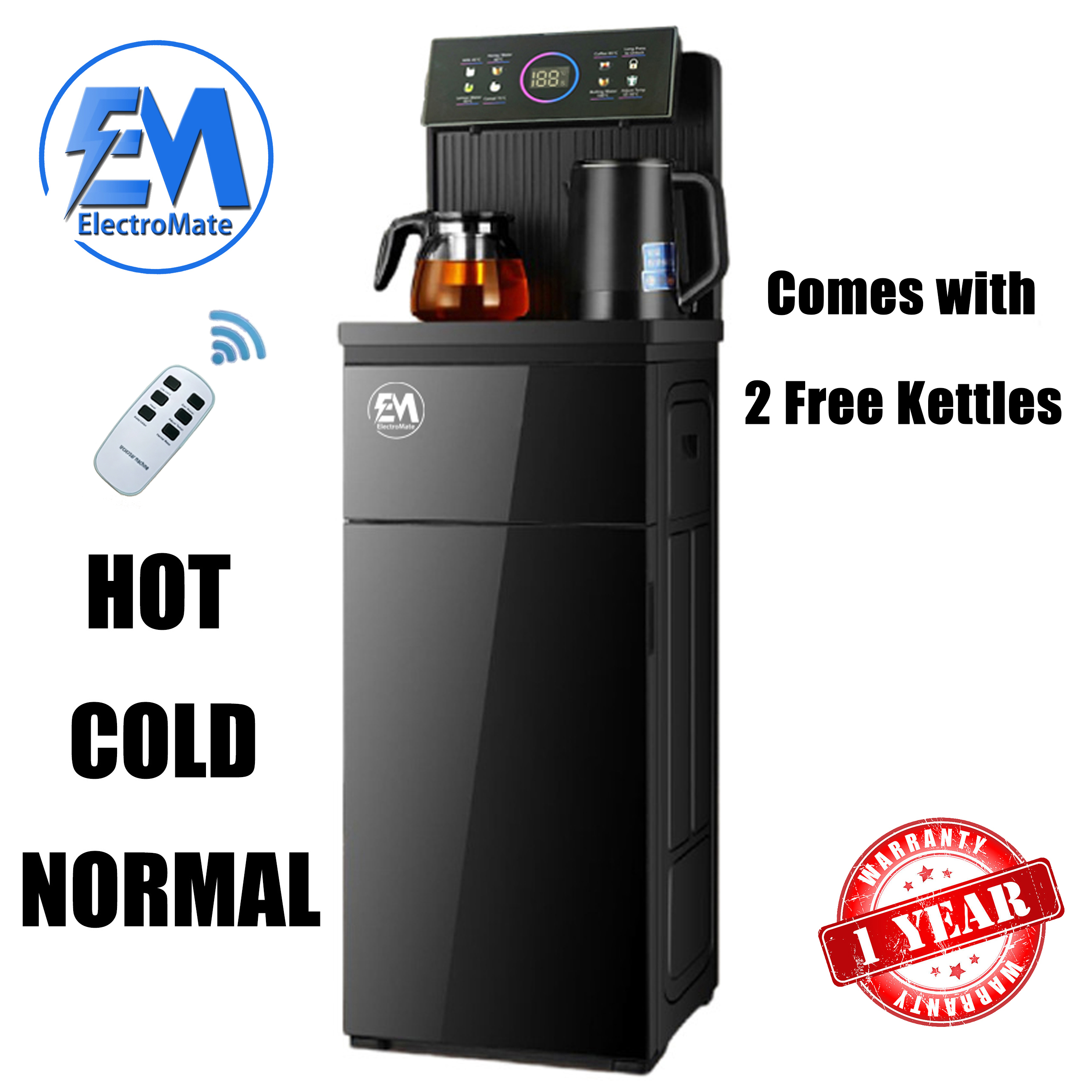 EM Bottom load Water Dispenser with Hot and Cold and Normal Water – Standing Design with Storage Cabinet, Perfect for Home or Office Use Black water dispenser  ElectroMate WD08