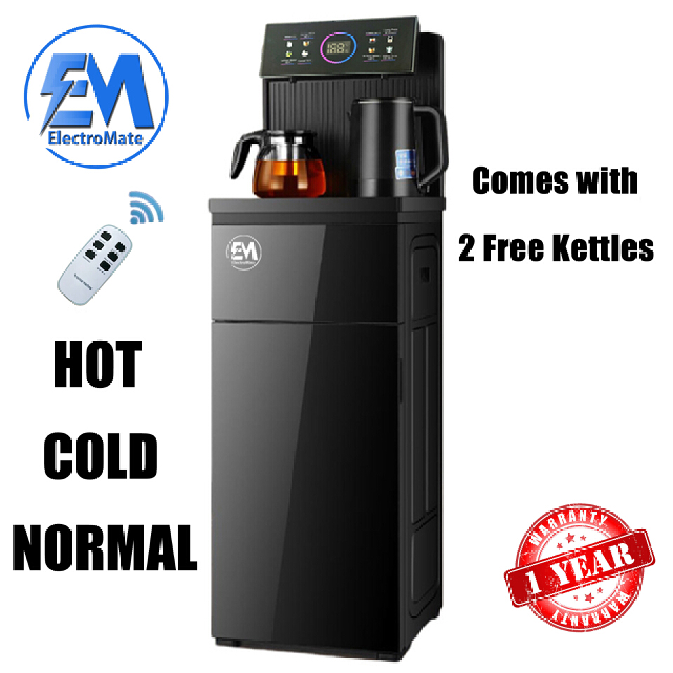 EM Bottom load Water Dispenser with Hot and Cold and Normal Water + Coffee Maker – Standing Design with Storage Cabinet, Perfect for Home or Office Use Black water dispenser  ElectroMate WD08