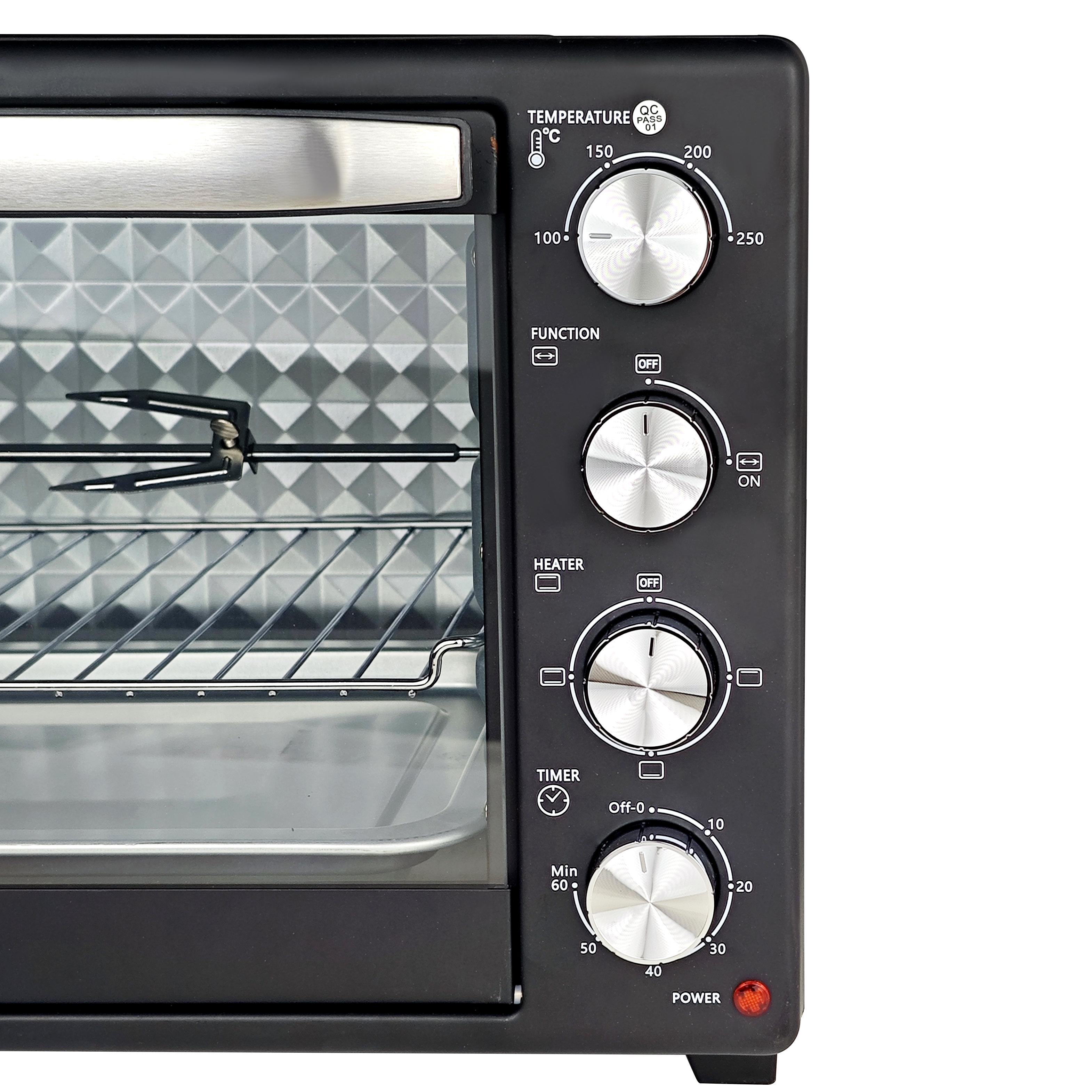 EM 45 Litres Electric Rotisserie Oven – 4 Knob Multi-Function Toaster Oven, Built-in rotisserie function for perfectly roasted chicken, Adjustable temperature control for different recipes EO02 45L