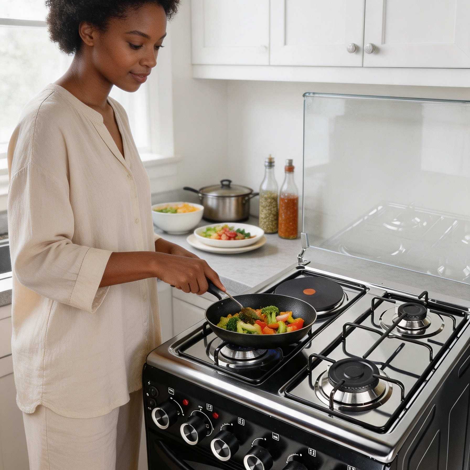 EM 3 Gas + 1 Electric 4 Burners Free Standing Gas Cooker Cooking Range with 60L Oven Automatic lgnition 50X55CM SGC502