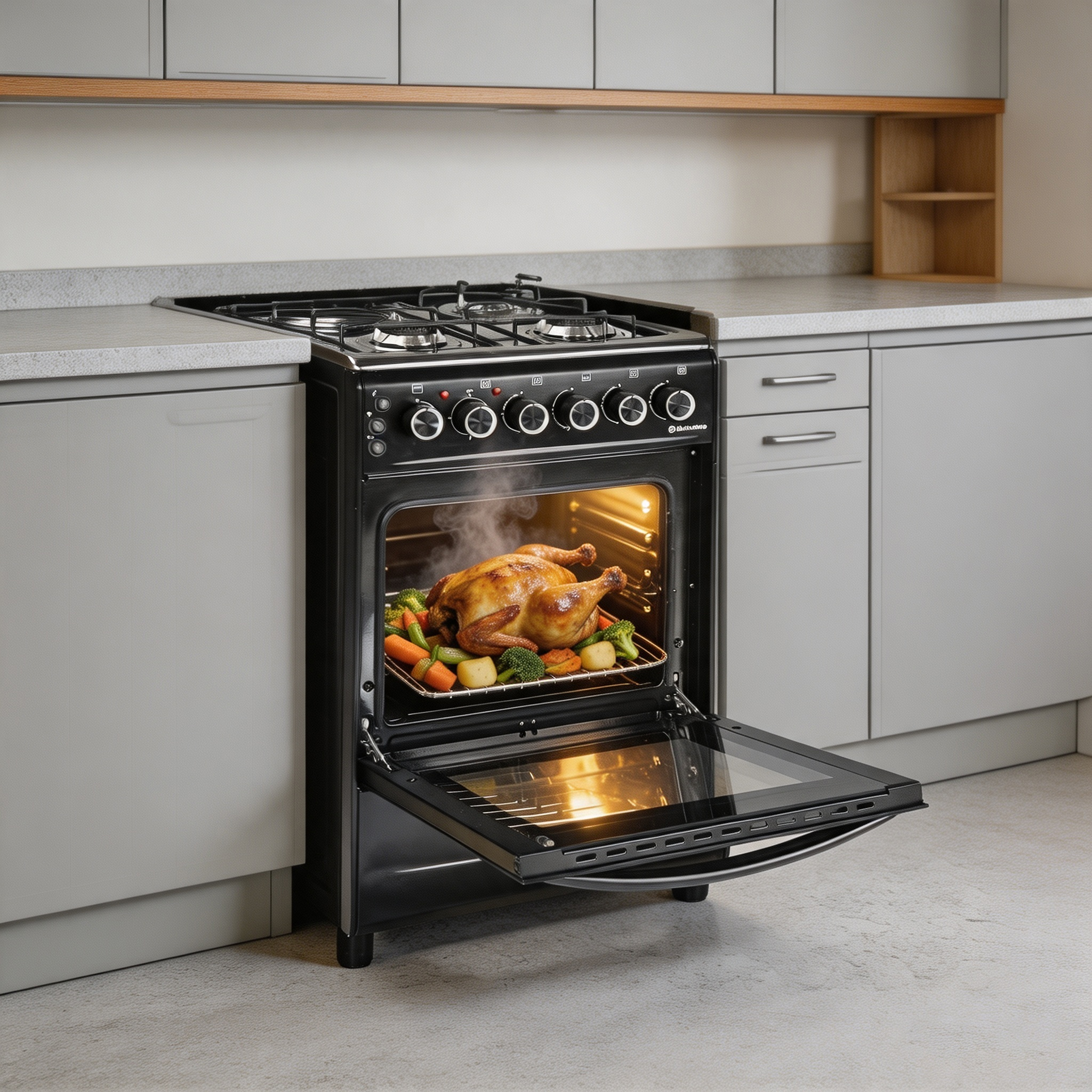 EM 3 Gas + 1 Electric 4 Burners Free Standing Gas Cooker Cooking Range with 60L Oven Automatic lgnition 50X55CM SGC502