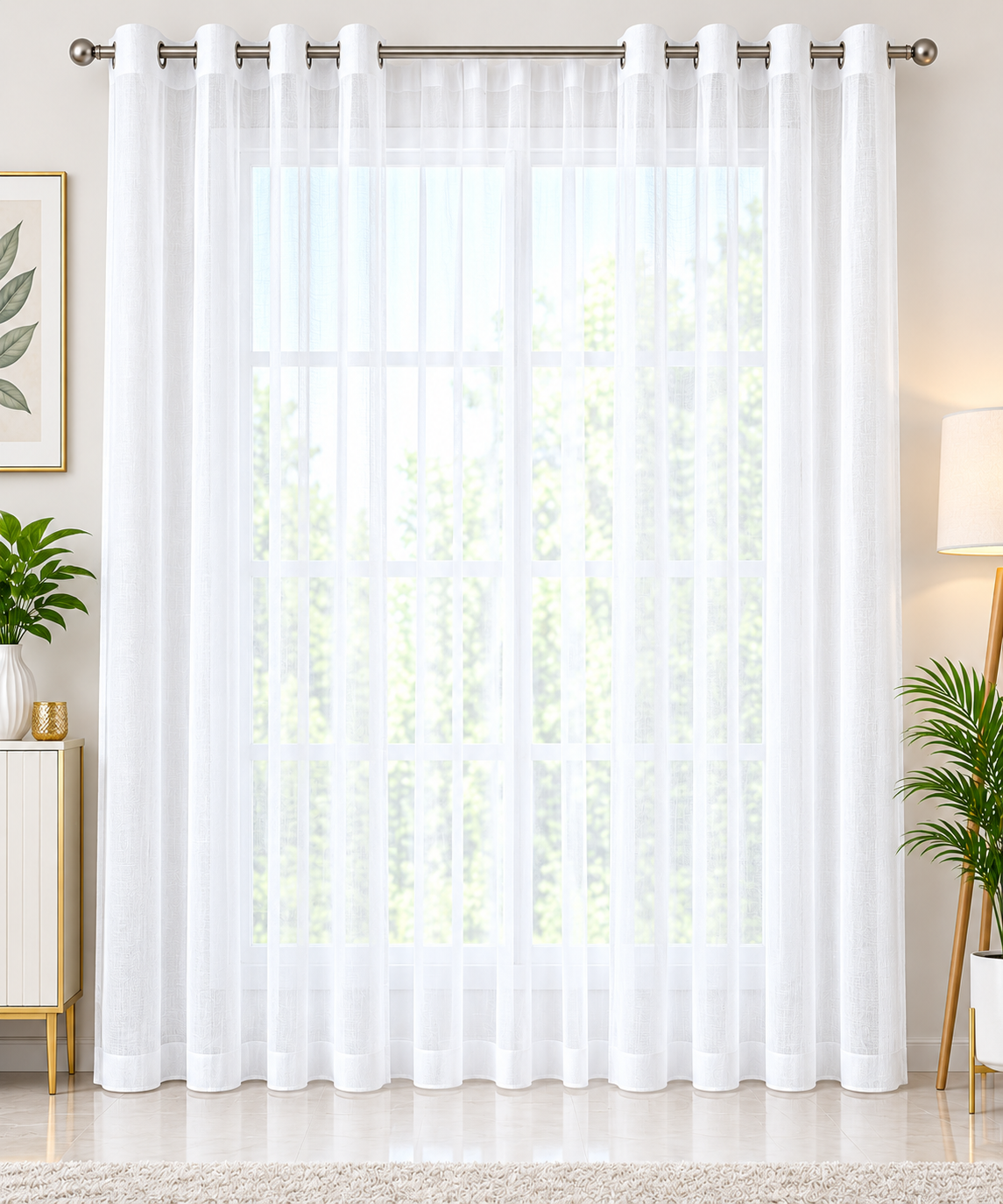 2Pcs Heavy Fabric Cream Grey Pattern Curtains 2.4M – Eyelet Curtain Set for Window & Door, Elegant Home Décor, Bedroom & Living Room Curtains, Curtain Window & Curtain Door