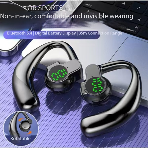 New ArrivalBluetooth 5.4 Earphones Single Ear Earhooks Noise Cancelling Sports Headphones 360° Rotatable Wireless Earbud with Microphone