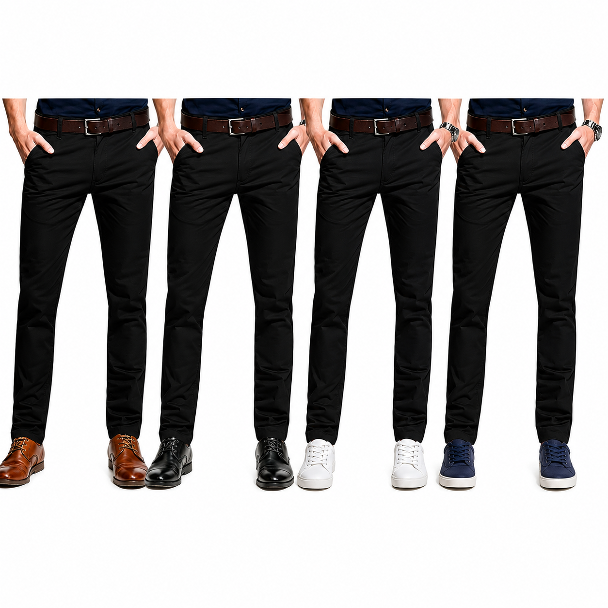 Black Soft Khaki Men's Trouser Slim Fit Casual- Non-Fading, Slight stretch,Long pants