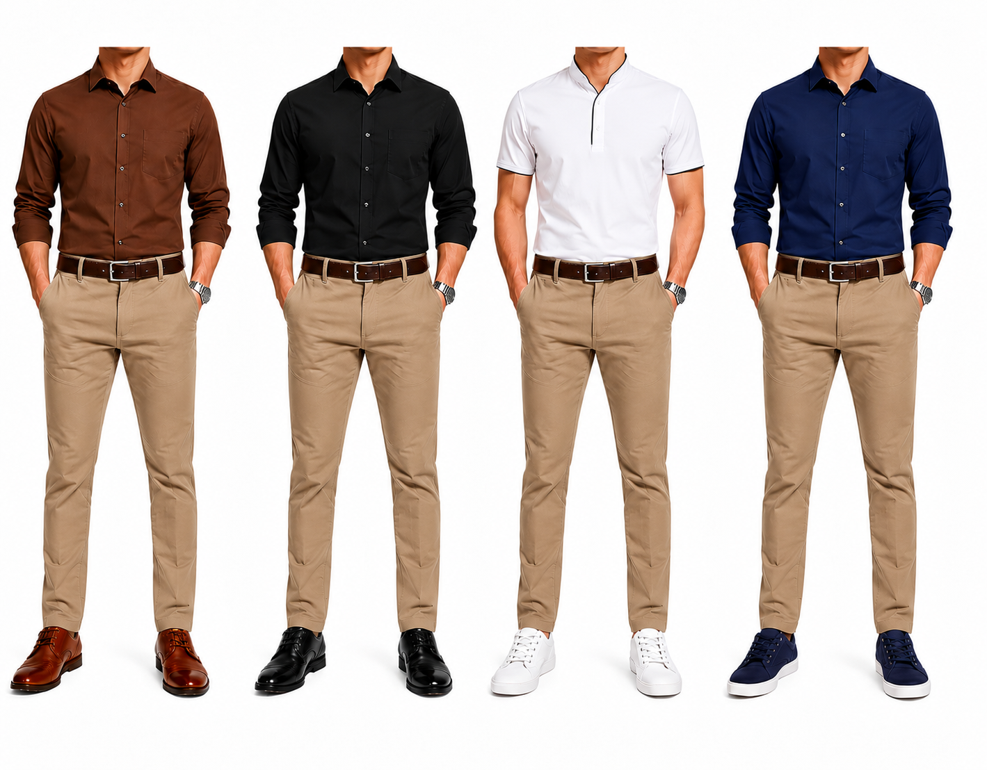 Brown & Light Brown Soft Khaki Men's Trouser Slim Fit Casual- Non-Fading, Slight stretch, Long pants