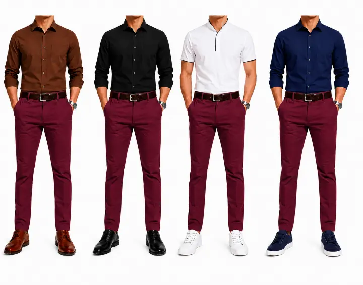 Maroon Soft Khaki Men's Trouser Slim Fit Casual- Non-Fading, Slight stretch, Long pant