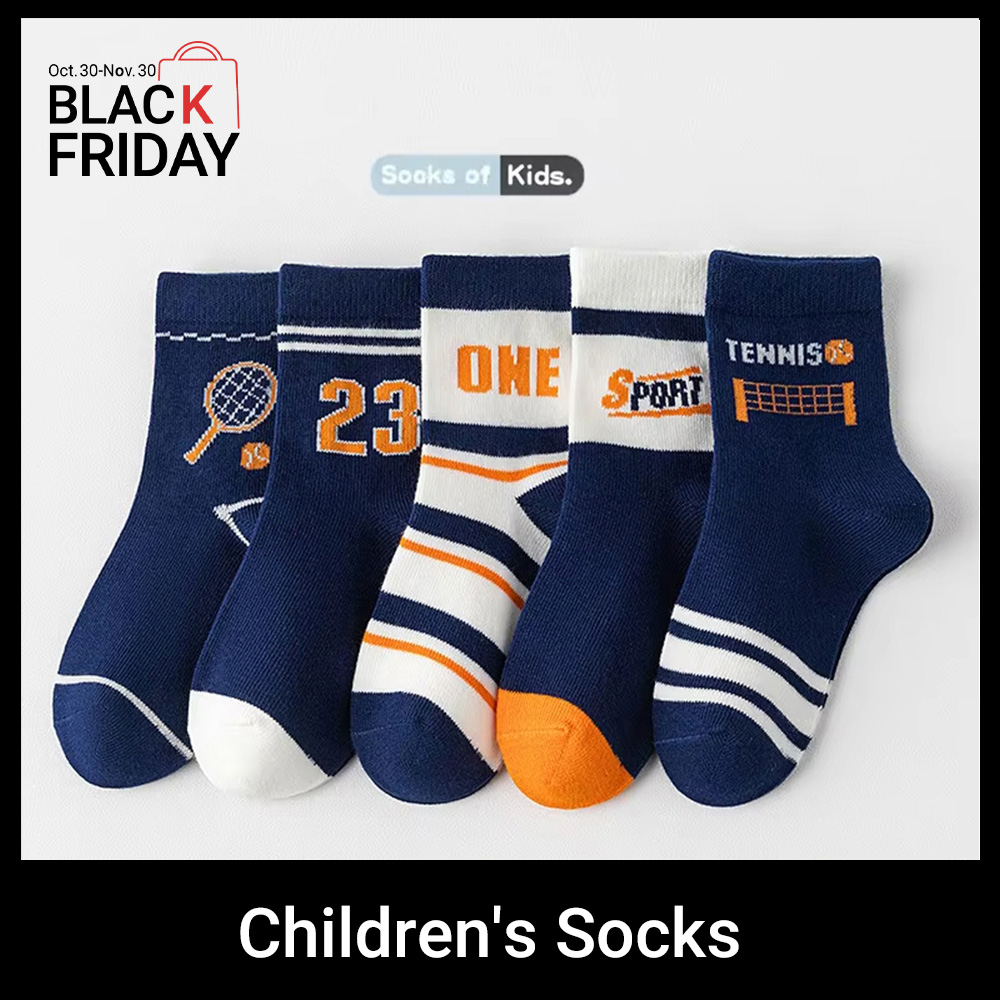 5 Pairs Children's Socks Boys' Mid Tube Socks Spring Autumn Cotton Socks Kids Boys Sport Sock 0-14Year Baby Cartoon Letter Pattern